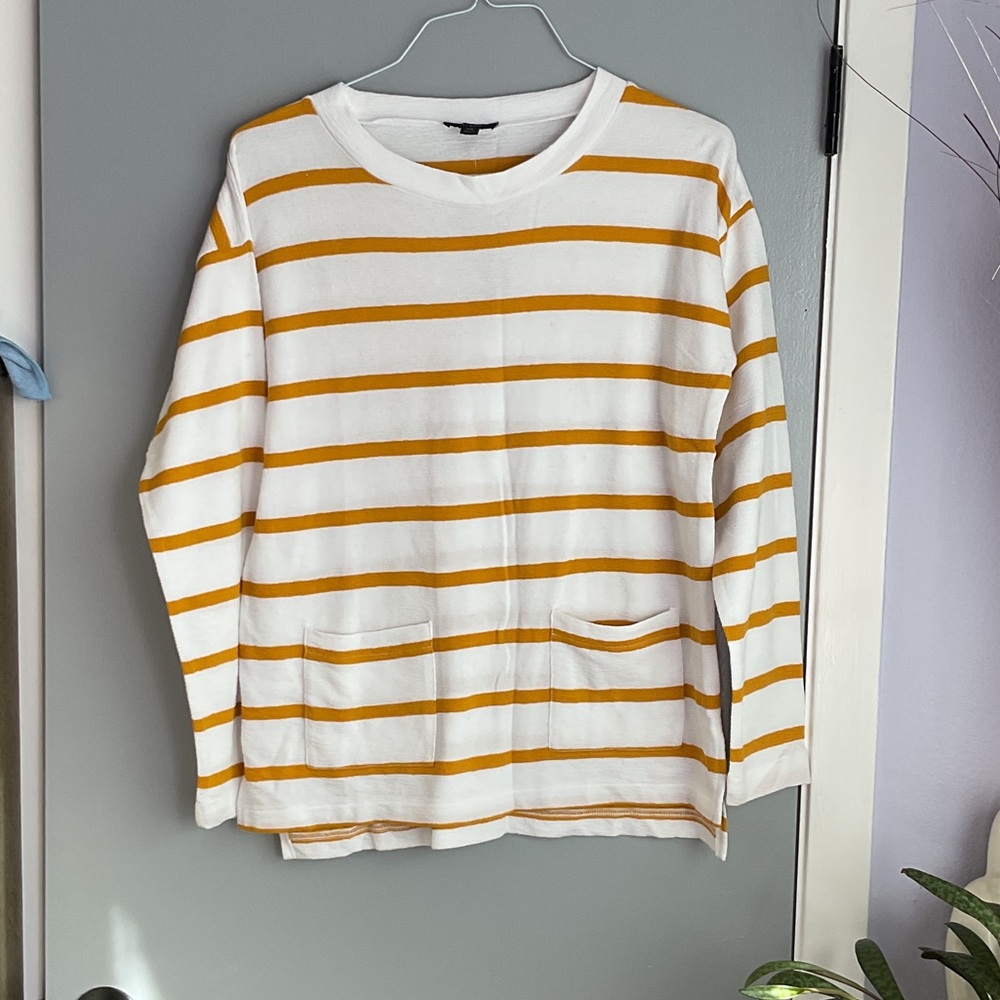 J. Crew White and Mustard Striped Top; size XS; new